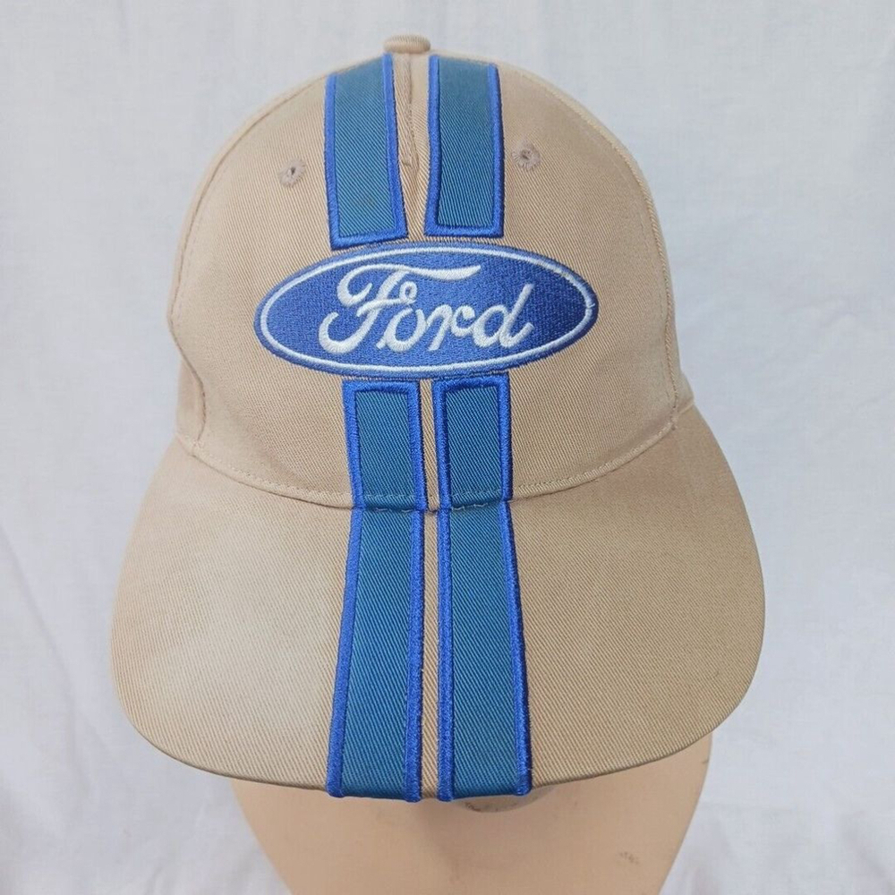 Ford Racing Hat Mens Khaki Blue Air Venture Stripes